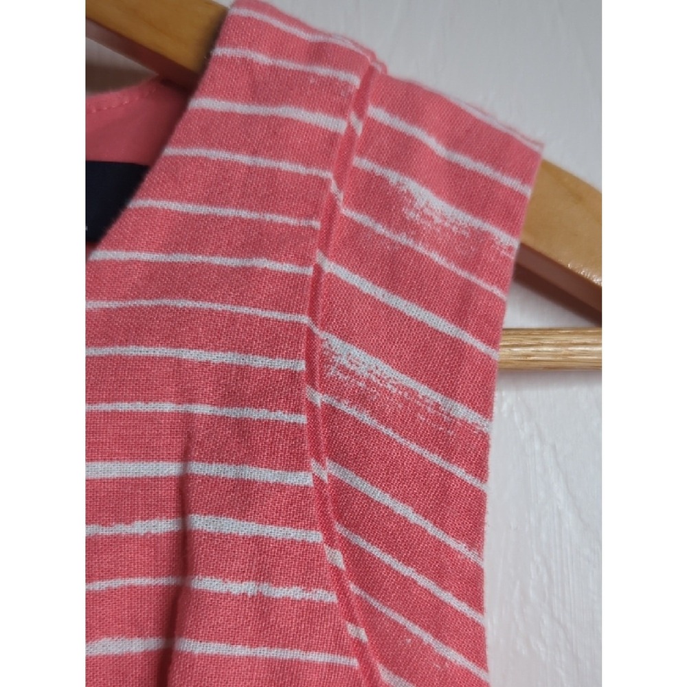 Gap Coral White Striped Linen Blend A-Line Dress Women's 6 Dress With Pockets - Picture 6 of 8